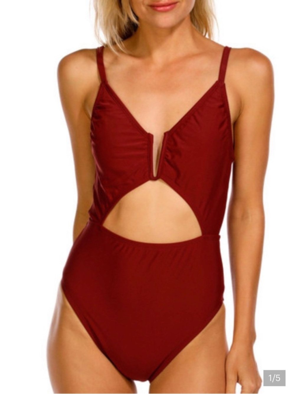 Shade & Shore Burgundy One-Piece Cutout Swimsuit
